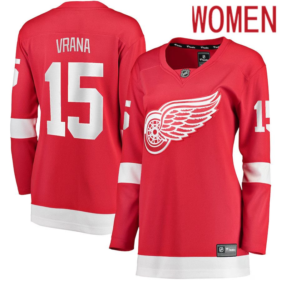 Women Detroit Red Wings 15 Jakub Vrana Fanatics Branded Red Home Breakaway NHL Jersey